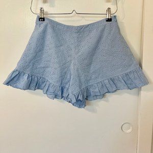 Blue Eyelet Flare Shorts